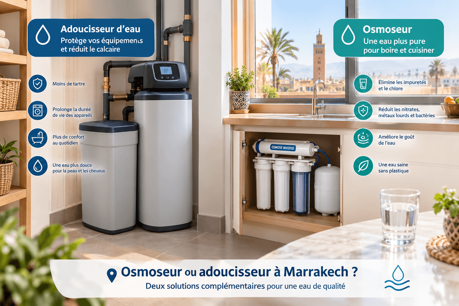 Osmoseur ou adoucisseur : quelle solution pour une eau saine à Marrakech ?