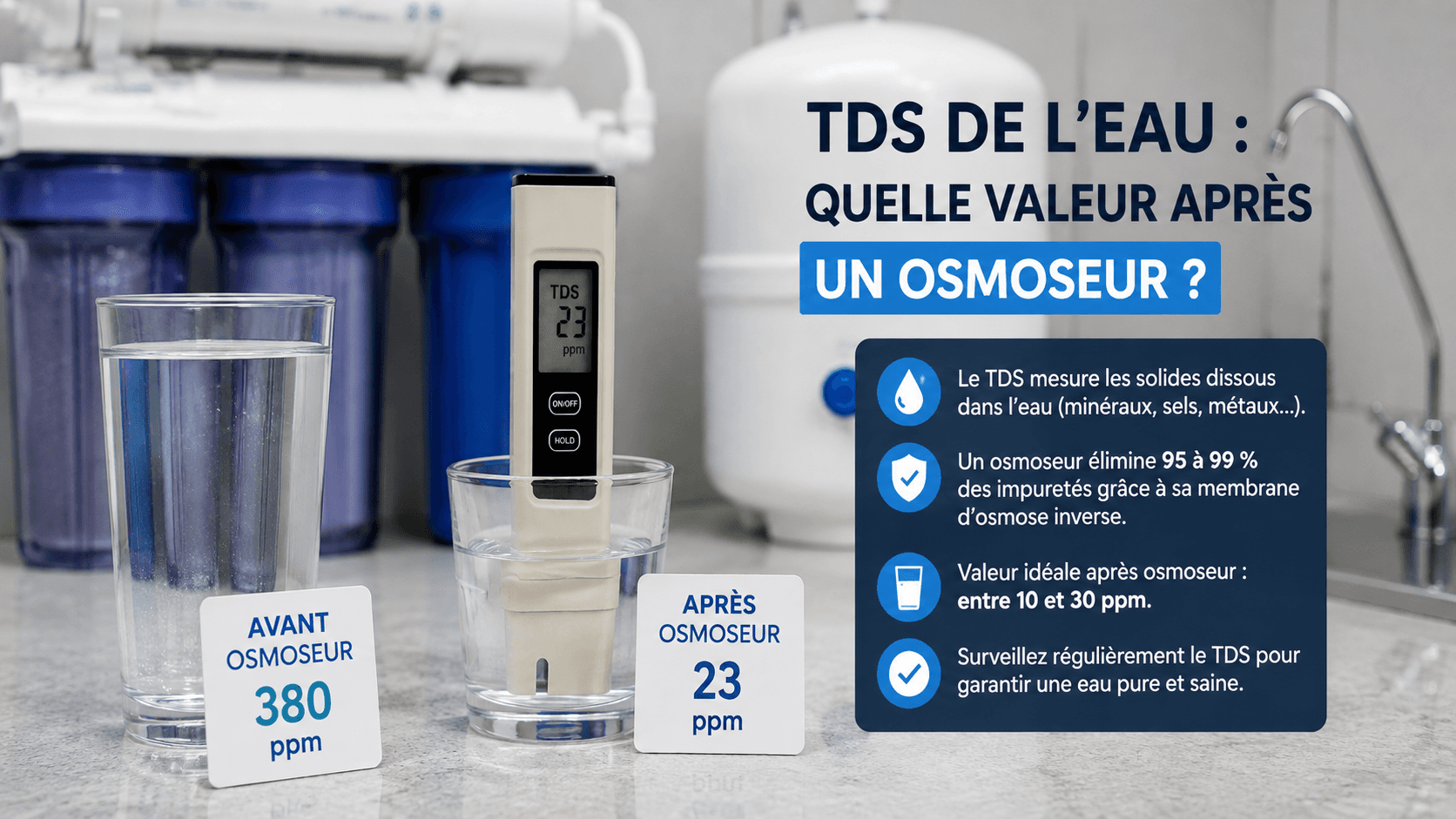 TDS de l’eau : quelle valeur après un osmoseur ?